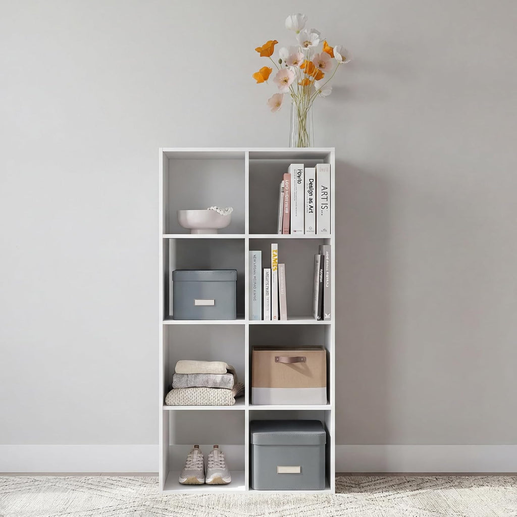 Signature Design by Ashley 8 Cube Organizer Bookcase, White | Durable engineered wood with white laminate, Contemporary styling for bedroom or living room storage, Onita Series