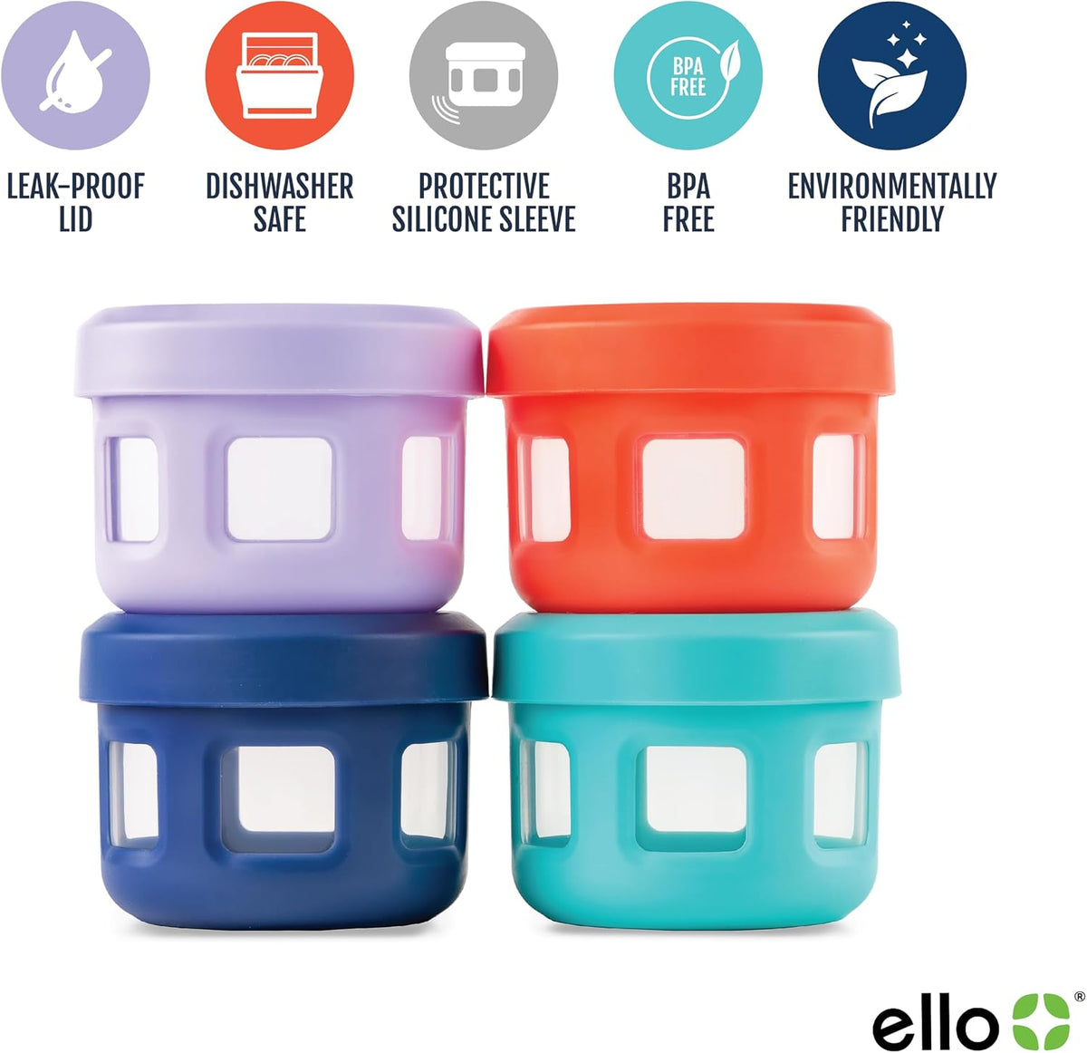 Ello 4oz Reusable Plastic Condiment Containers with Lids, 6 Pack, Fruit
