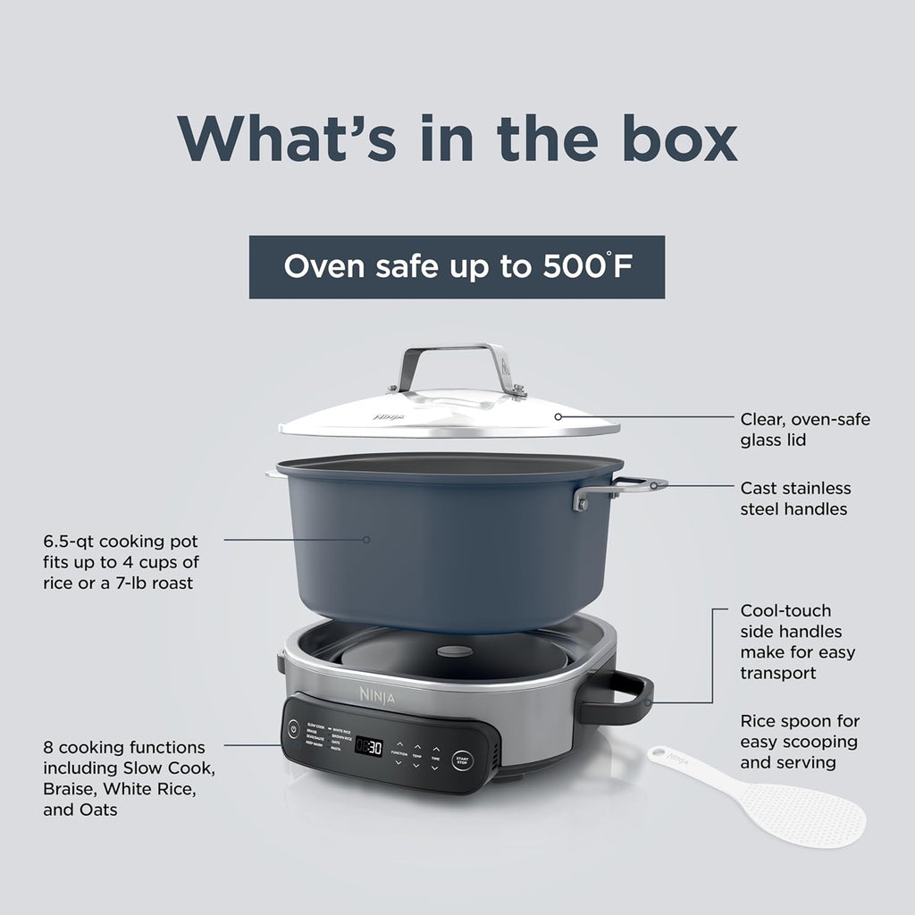 Ninja® Everyday PossibleCooker™ Pro, 6.5-qt, Midnight Blue, MC1101 | 10-in-1, 8 functions: Slow Cook, Sear/Sauté, Braise, Rice, Oats & Pasta. Replaces 10 appliances, cool-touch handles.