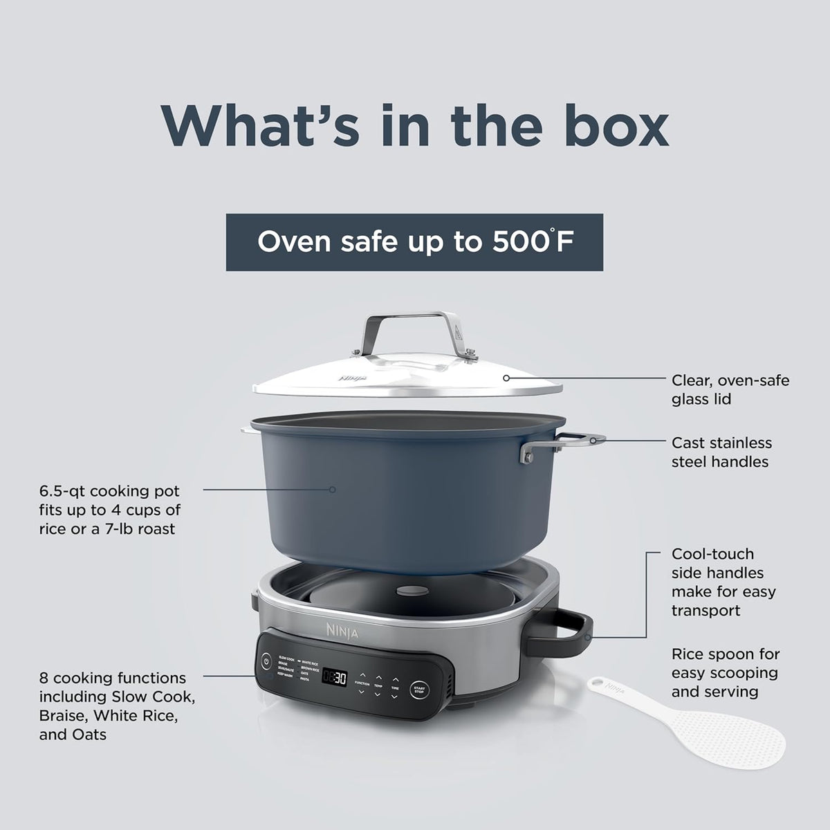 Ninja® Everyday PossibleCooker™ Pro, 6.5-qt, Midnight Blue, MC1101 | 10-in-1, 8 functions: Slow Cook, Sear/Sauté, Braise, Rice, Oats & Pasta. Replaces 10 appliances, cool-touch handles.