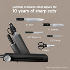 Ninja® NeverDull® 10-Pc German Steel Knife Set, Black, NK32010BK1 | Stays razor-sharp 10+ years. Premium German steel. Removable sharpener stores in a drawer saving up to 35% more counter space