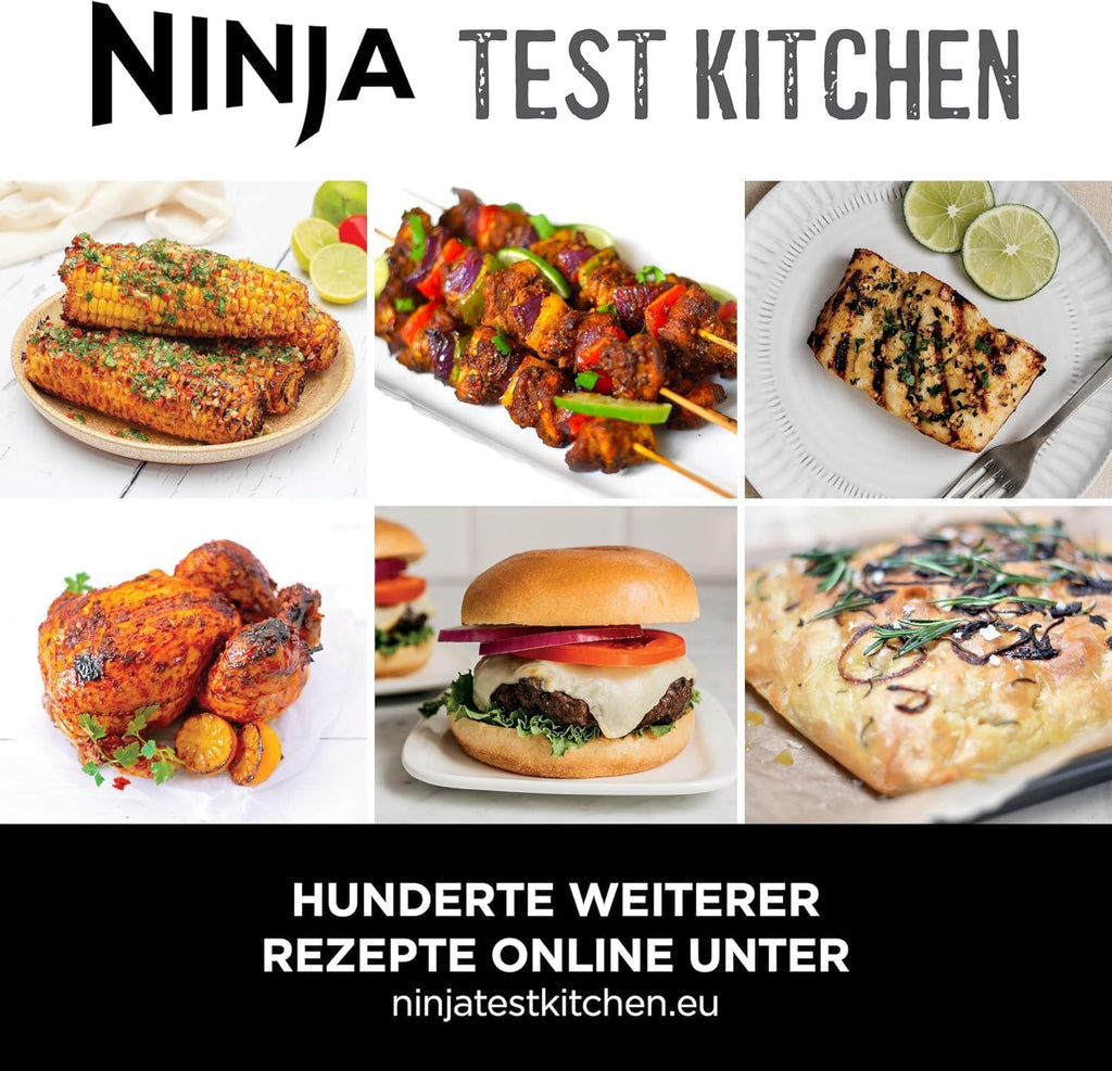 Ninja 5-in-1 Indoor Grill and Oil Free Deep Fryer, 5 Modes EG351EU | Cooks up to 4 burgers, 5.7L capacity, low smoke emission, digital meat thermometer included