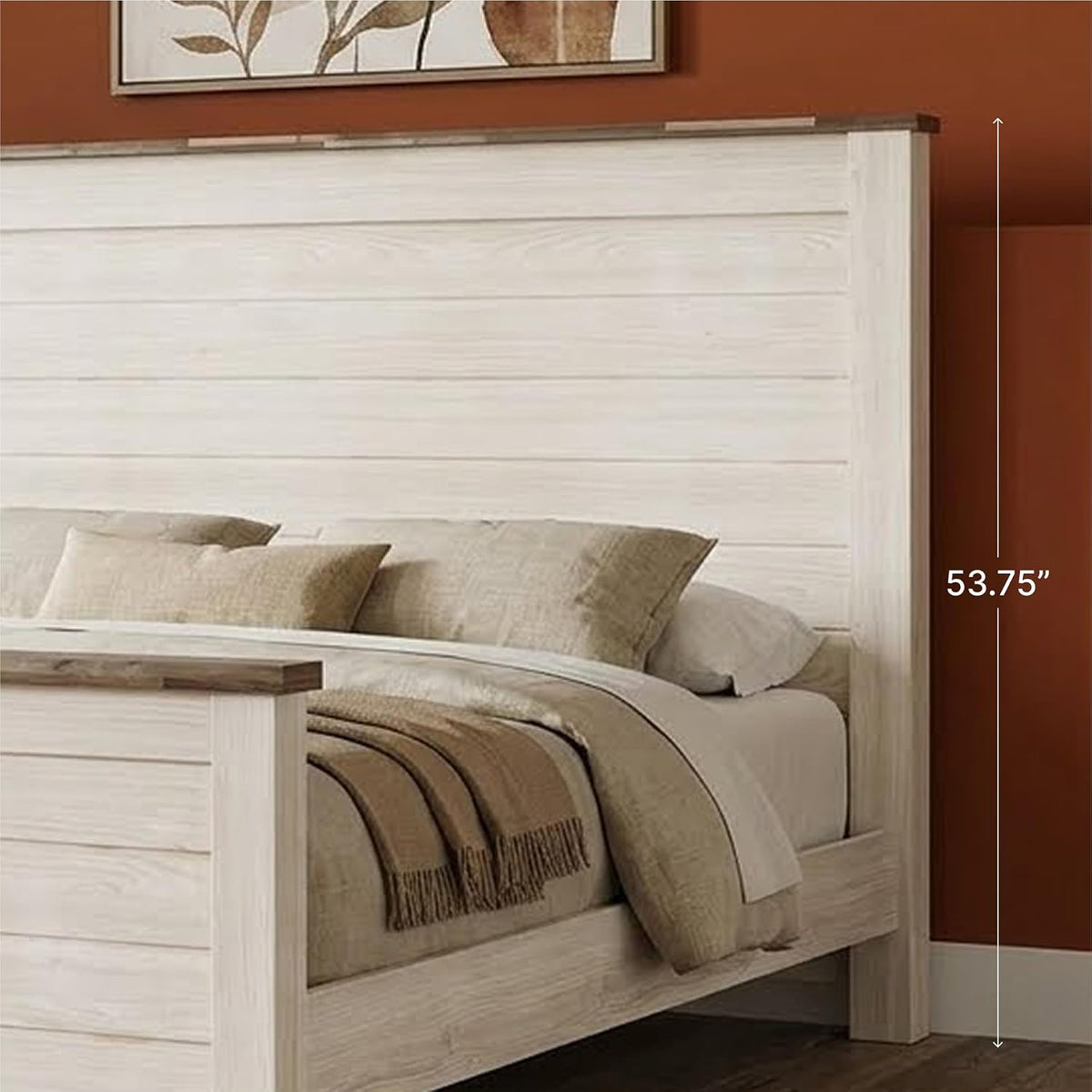 Signature Design by Ashley Willowton Queen Panel Bed Frame, Whitewash | Charming coastal shabby-chic aesthetic, Durable engineered wood construction, Complete headboard footboard and rails