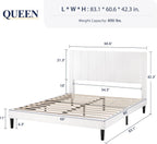 Allewie Queen Bed Frame/Velvet Upholstered Bed Frame with Vertical Channel Tufted Headboard/Strong Wooden Slats/Platform Bed Frame/Mattress Foundation/Box Spring Optional/Easy Assembly/White