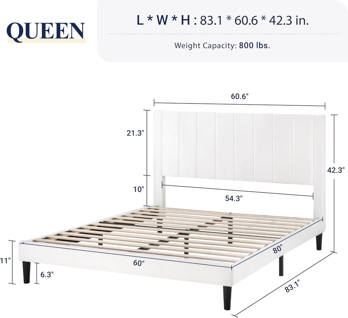 Allewie Queen Bed Frame/Velvet Upholstered Bed Frame with Vertical Channel Tufted Headboard/Strong Wooden Slats/Platform Bed Frame/Mattress Foundation/Box Spring Optional/Easy Assembly/White