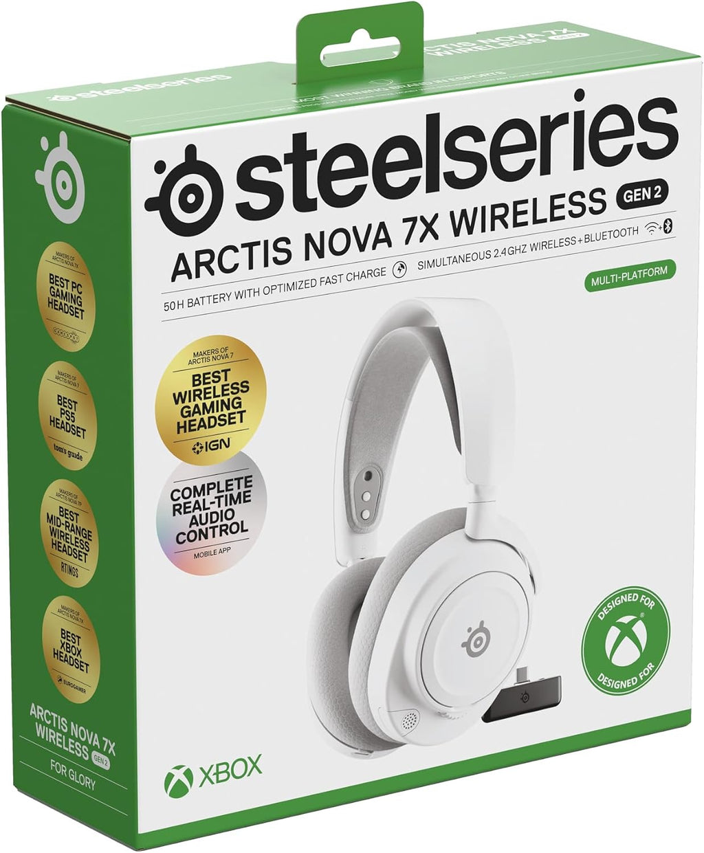 SteelSeries Arctis Nova 7X Wireless Gen 2 - Xbox Headset - Gaming Headset - Mobile App Control - 50+ HR with Fast Charge - Compatible with Xbox PC, Switch & More - Mixable 2.4GHz/Bluetooth - White