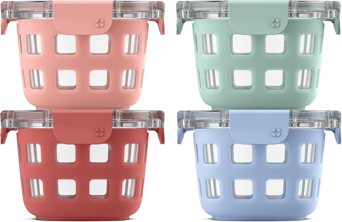 Ello Duraglass 2 Cup Glass Storage Containers with Lids, 4 Pack, Melon