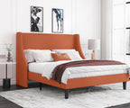 Allewie Full Size Platform Bed Frame with Upholstered Headboard, Modern Deluxe Wingback, Wood Slat Support, Mattress Foundation, Burnt Orange