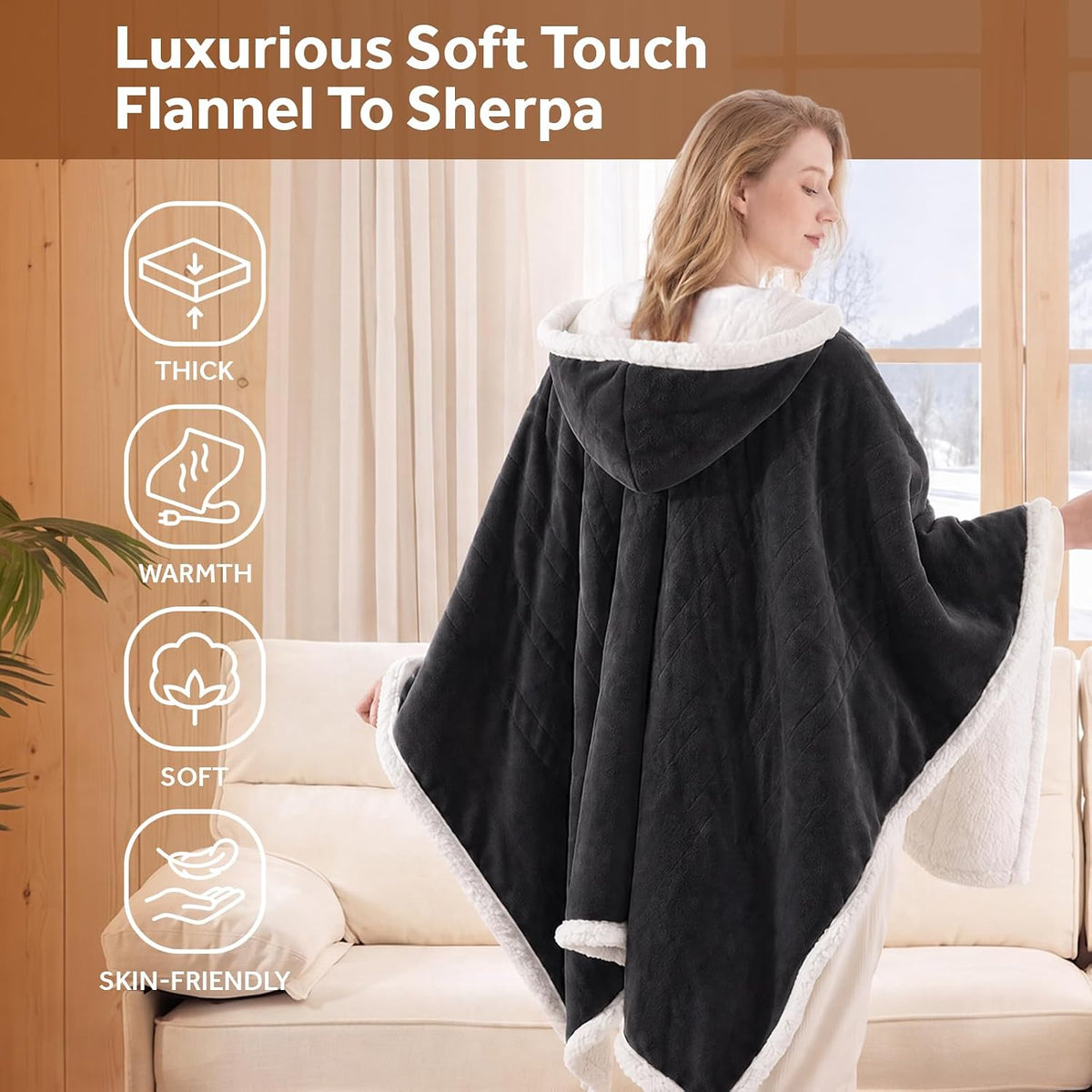Westinghouse Wearable Heated Throw Blanket Flannel Sherpa 50x60 Inch Grey