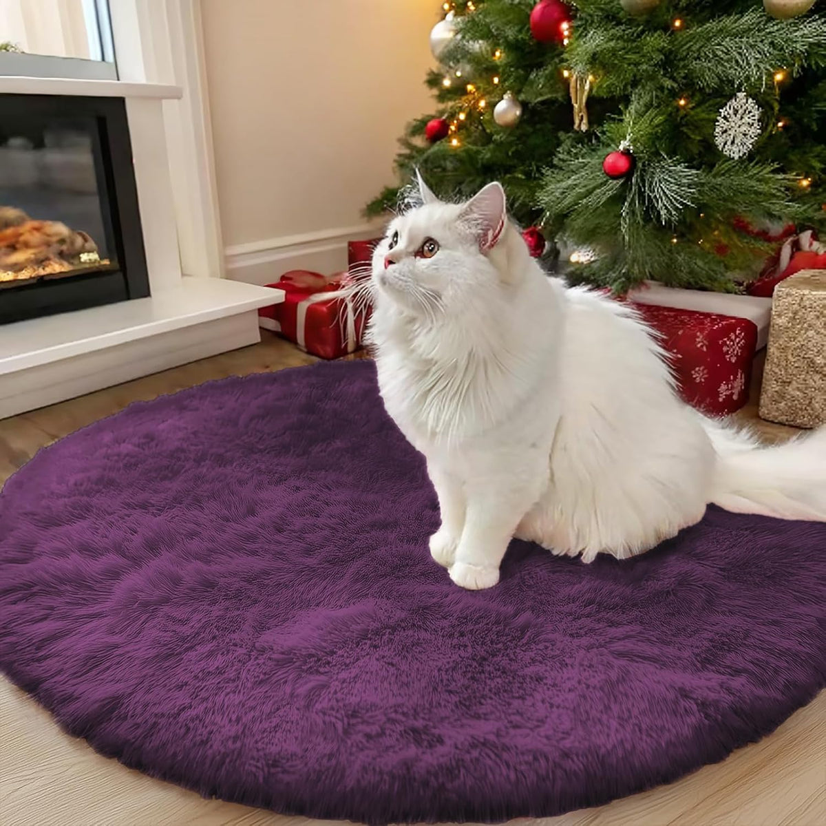 OLANLY Beige Round Rugs for Bedroom - Machine Washable, 4 ft Circle Area Rugs for Living Room, Soft and Fluffy Shaggy Carpet for Teen Girls and Boys, Nursery Rooms, Dorms, Home Decor Aesthetic