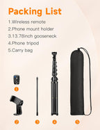 Phone Tripod, 86" Tall Tripod for iPhone with Flexible Gooseneck & Remote