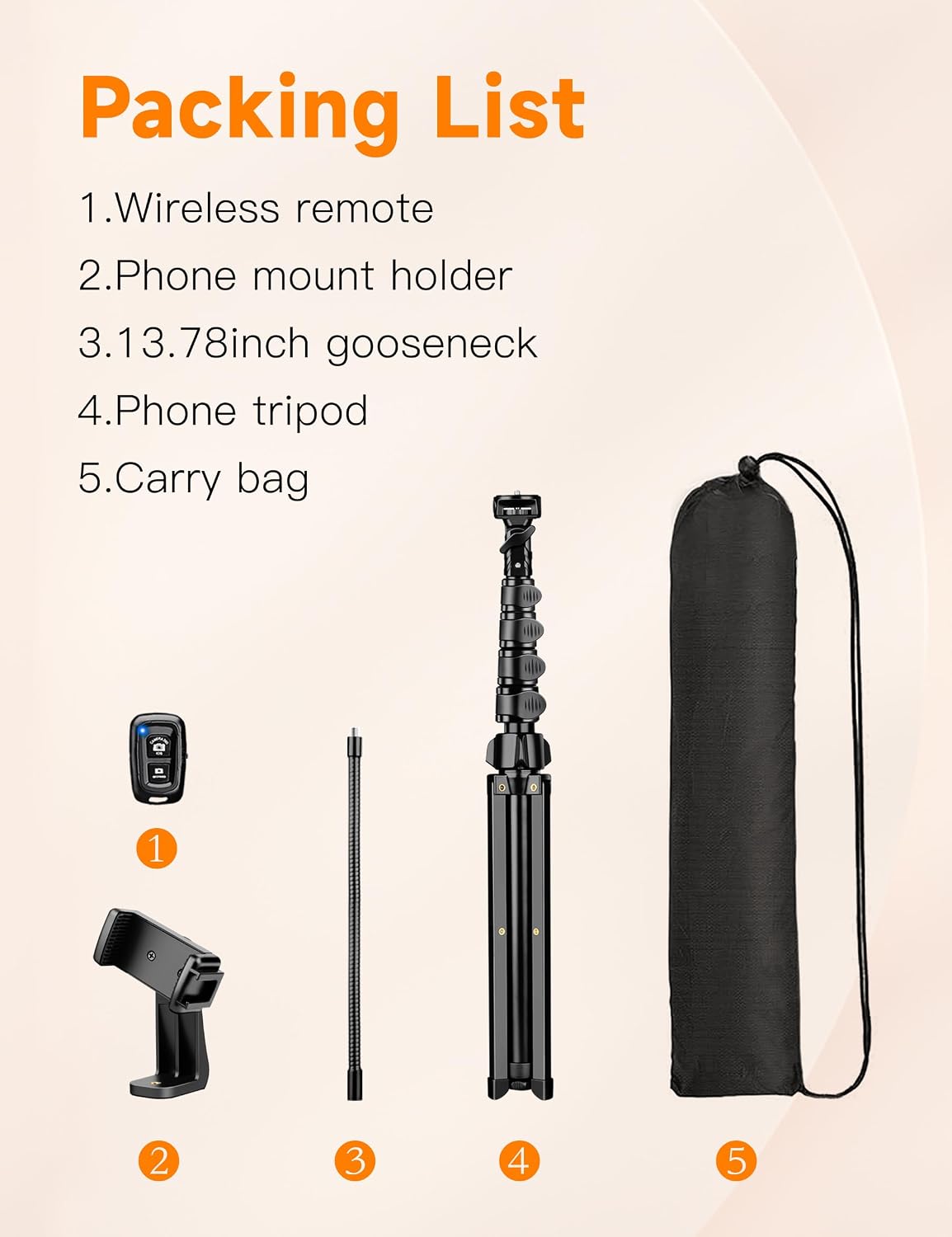 Phone Tripod, 86" Tall Tripod for iPhone with Flexible Gooseneck & Remote