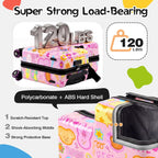 20" Ride On Luggage for Kids,Cute Pattern,Lightweight Hardshell Carry-On Luggage with Double Spinner Wheels,TSA Lock,Circular Handrail,Safety Belt,Foot Pedal,for Boys&Girls,Load Cap. 120 lbs (Pink)
