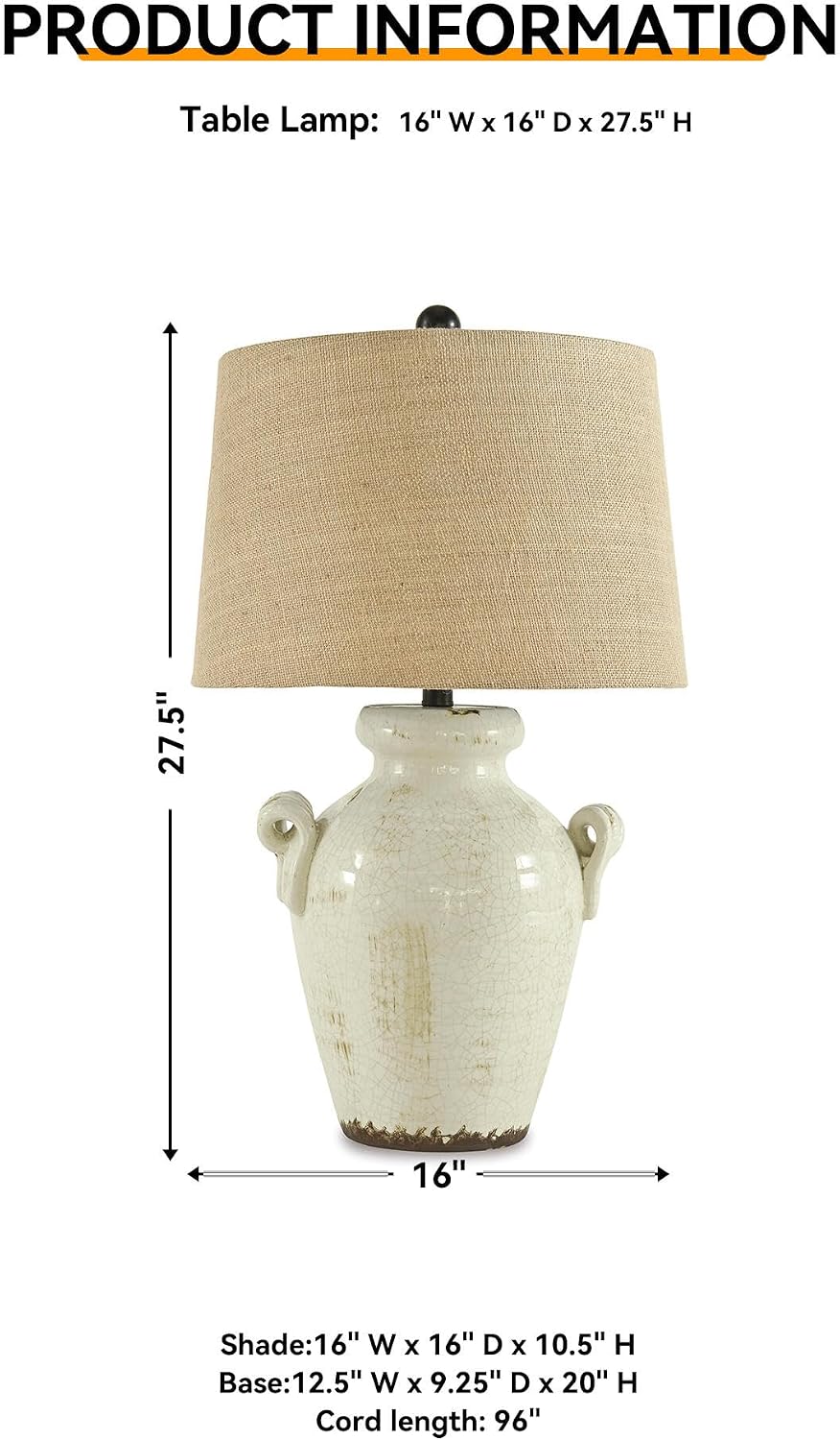 Signature Design by Ashley 27-Inch Farmhouse Ceramic Table Lamp, Cream