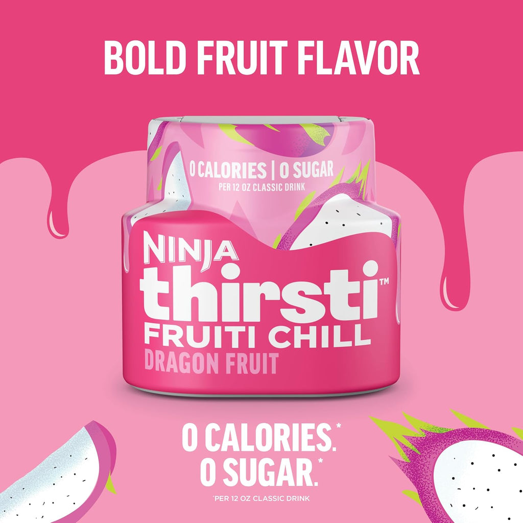 Ninja Thirsti Flavored Water Drops, Fruiti Chill Dragon Fruit, Zero Calorie | Zero Sugar, 12oz drinks, 3 Pack, Compatible with All Ninja Thirsti Drink Systems - WC1000, WC2000 & WC3000, WCFDGFTAM