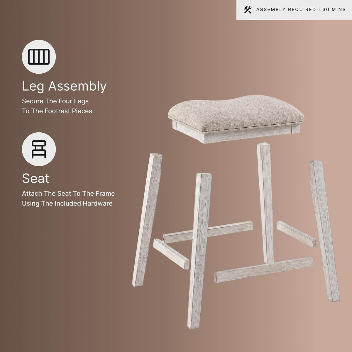 Signature Design by Ashley Skempton Counter Height Bar Stool, Set of 2 | Space-saving 24-inch farmhouse design, Supportive 18.5-inch foam-cushioned saddle seat, Distressed wood frame with footrest