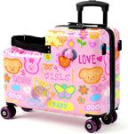 20" Ride On Luggage for Kids,Cute Pattern,Lightweight Hardshell Carry-On Luggage with Double Spinner Wheels,TSA Lock,Circular Handrail,Safety Belt,Foot Pedal,for Boys&Girls,Load Cap. 120 lbs (Pink)