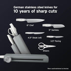Ninja® NeverDull® 10-Pc German Steel Knife Set, Light Grey, NK32010GY1 | Stays razor-sharp 10+ years. Premium German steel. Removable sharpener stores in a drawer saving up to 35% more counter space