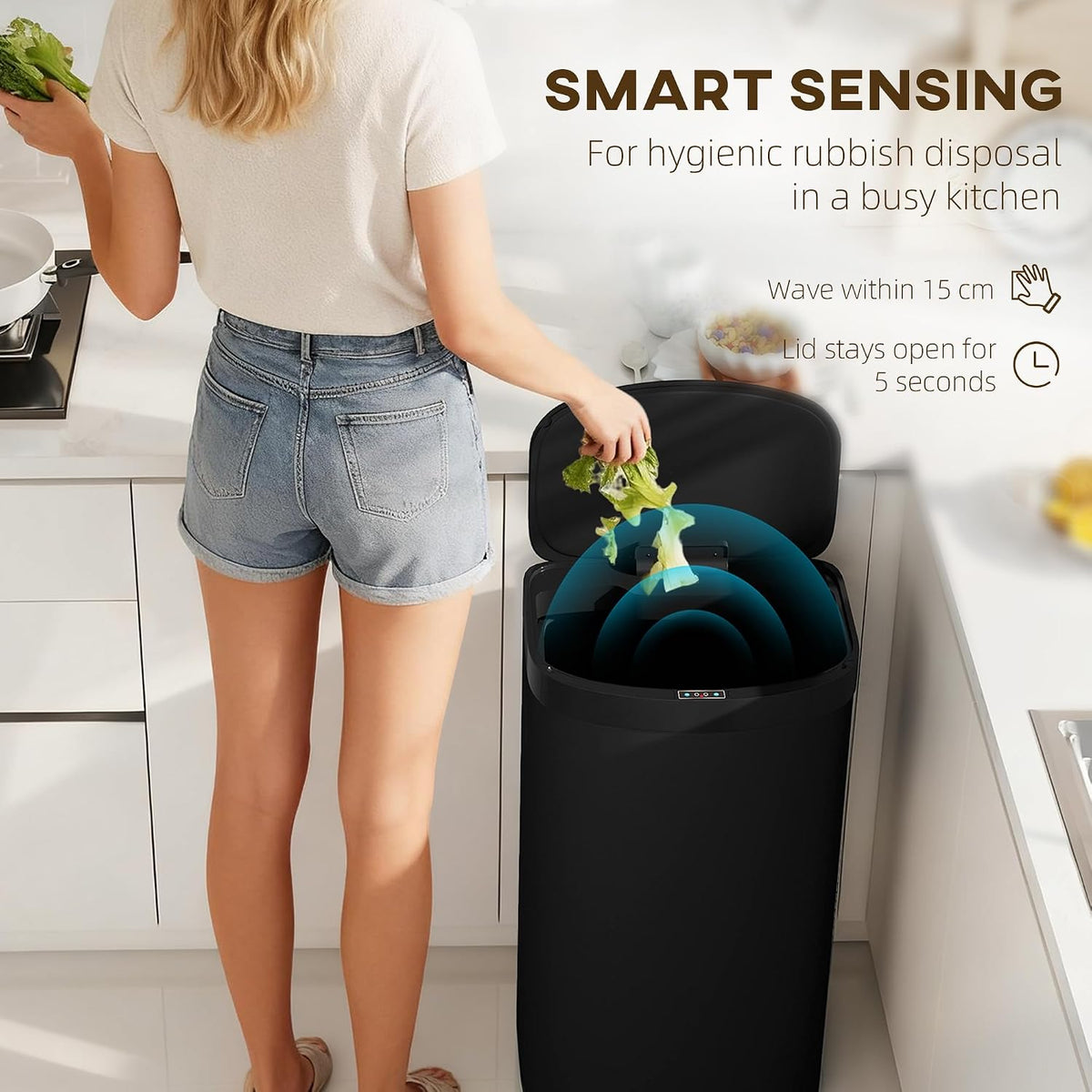 HOMCOM 55L Sensor Bin, Automatic Touchless Kitchen Bin, Black