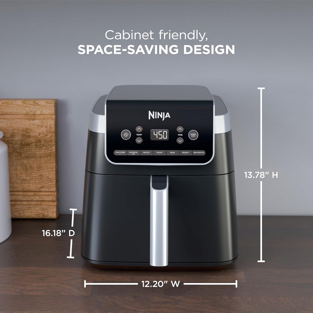 Ninja Air Fryer Pro XL, 6.5 Qt, 7-in-1, Grey, AF182AMZ | Max crisp, broil, air fry, roast, bake, reheat, dehydrate, 450F max, Fits 9 lbs wings
