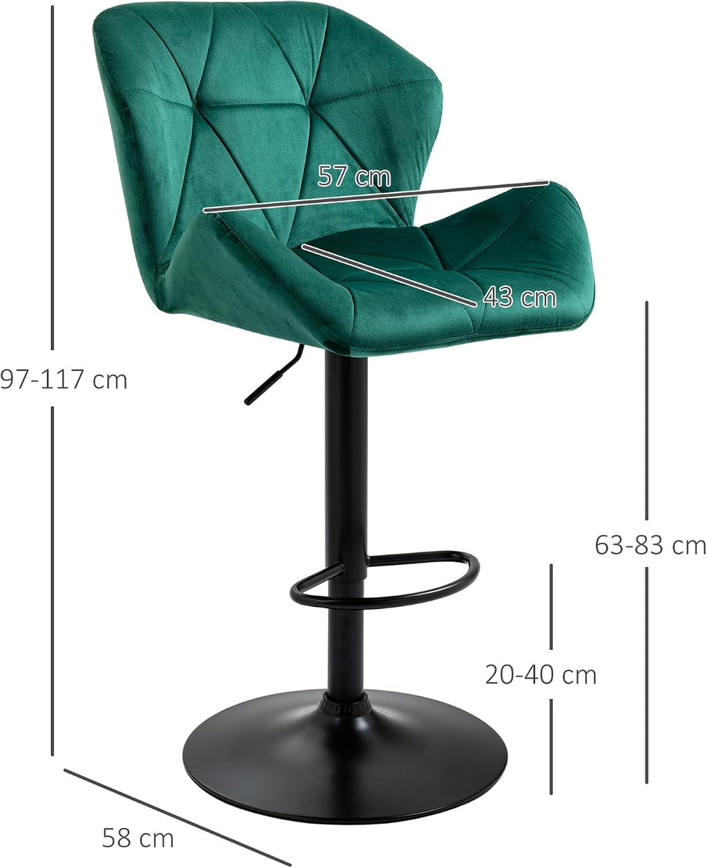 HOMCOM Bar Stools Luxurious Velvet-Touch Footrest Swivel Set Of 2 Green