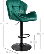 HOMCOM Bar Stools Luxurious Velvet-Touch Footrest Swivel Set Of 2 Green