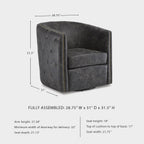 Signature Design by Ashley Swivel Black Faux Leather Accent Chair | Elegant tufted faux leather with brass nailheads, Hidden metal swivel base for effortless conversation, Brentlow Series