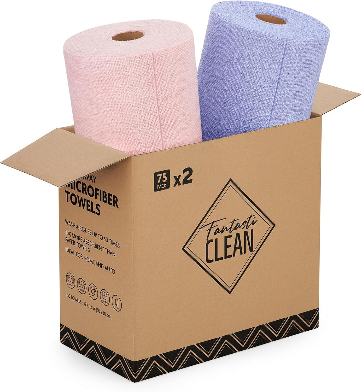 Fantasticlean Microfiber Cleaning Cloth Roll -75 Pack, 12" x 12" (Pink)