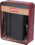 Levi's Men's Trifold Wallet - Sleek and Slim Includes ID Window and Credit Card Holder,Black with Chain