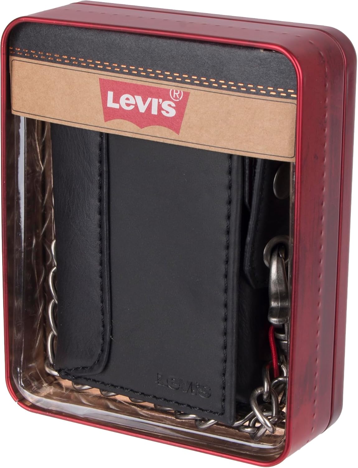 Levi's Men's Trifold Wallet - Sleek and Slim Includes ID Window and Credit Card Holder,Black with Chain