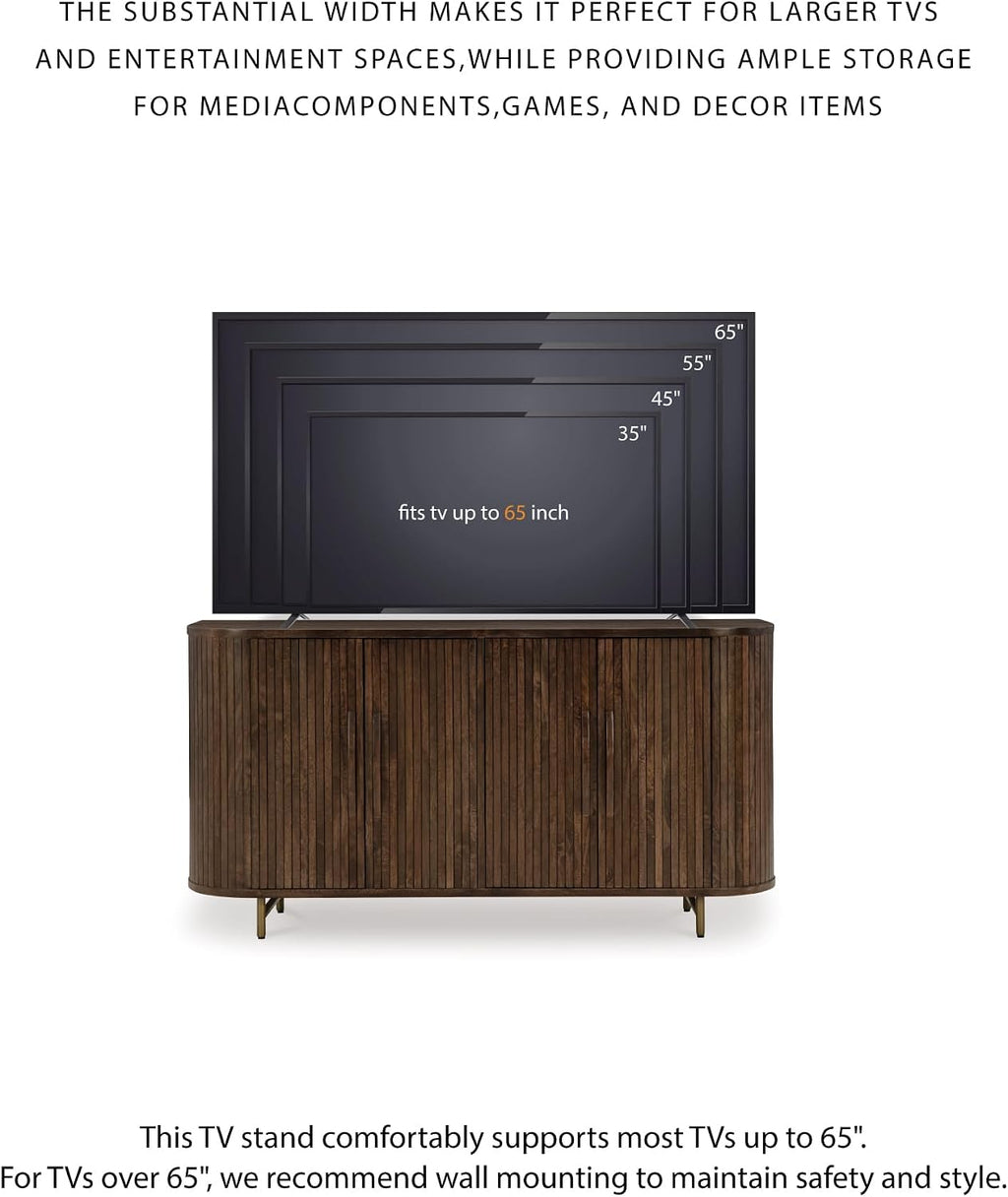 Signature Design by Ashley Mango Wood Accent Cabinet with Doors, Sideboard | Heavyweight construction in rich dark brown, Elegant vertical fluting, Curved sides, Wire management, Amickly Series