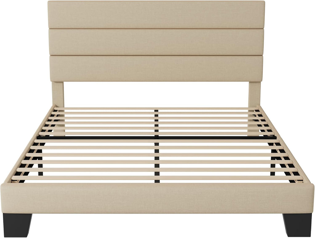 Allewie Queen Size Platform Bed Frame with Fabric Upholstered Headboard