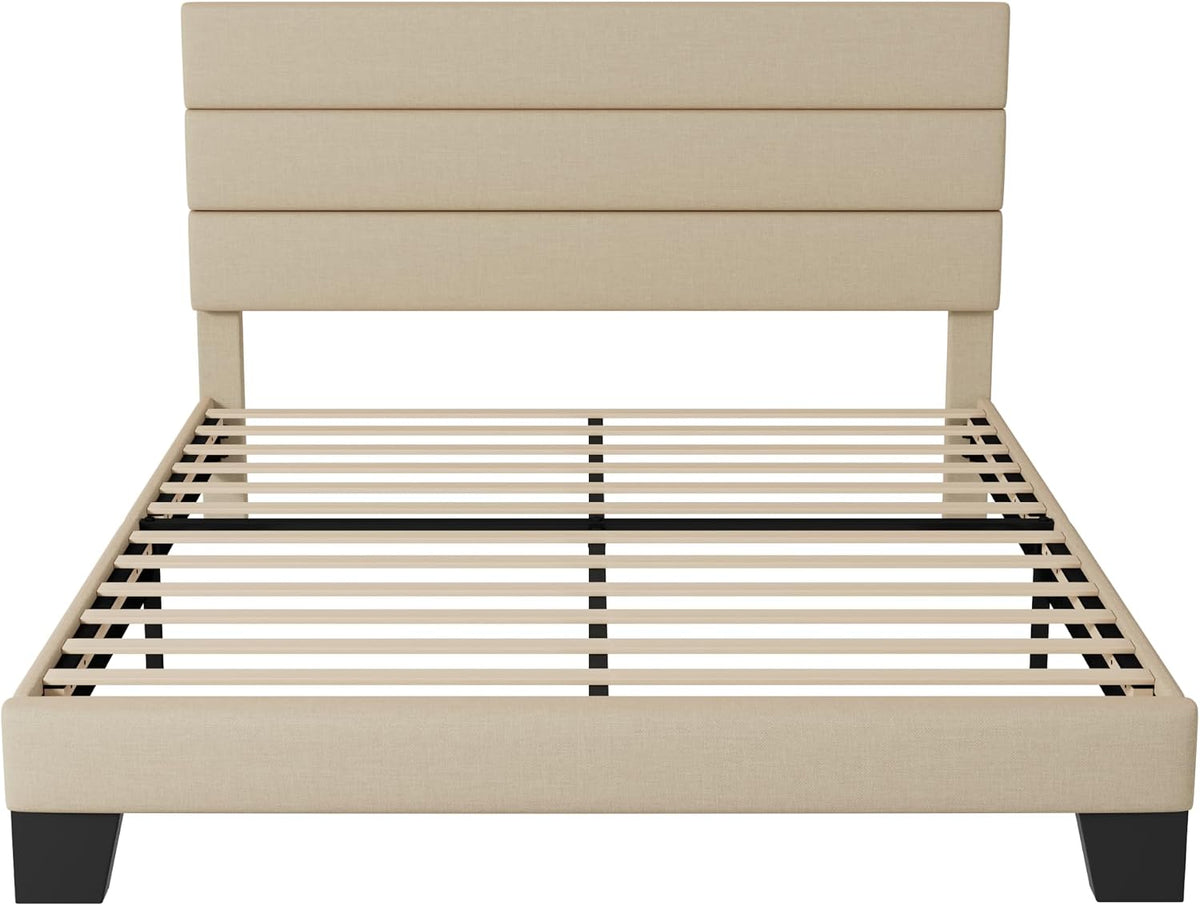 Allewie Queen Size Platform Bed Frame with Fabric Upholstered Headboard