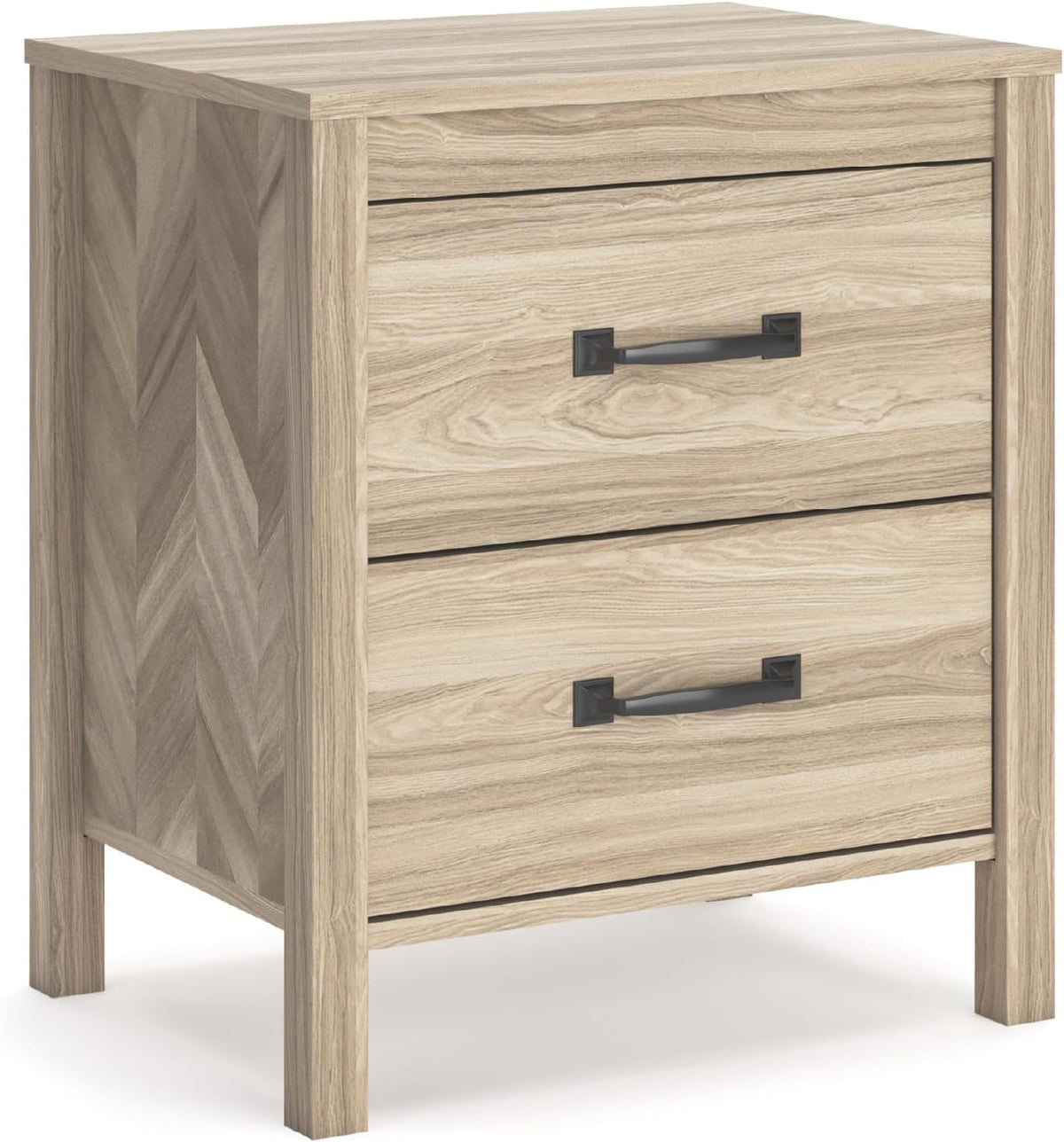 Signature Design by Ashley Battelle Nightstand, Mid Century Modern 2 Drawer Bedside Table, Engineered Wood Construction for Bedroom Storage, Light Oak Finish, 22 inches W