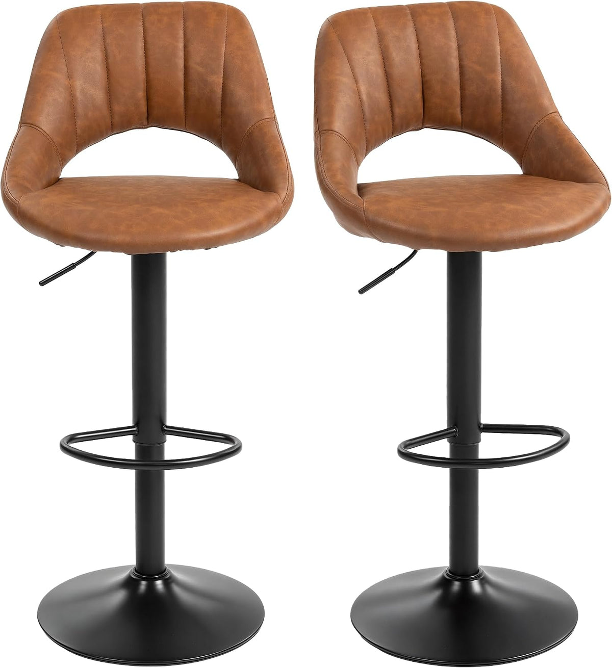 HOMCOM Bar Stools Set of 2 Swivel Adjustable Height with Footrest Brown