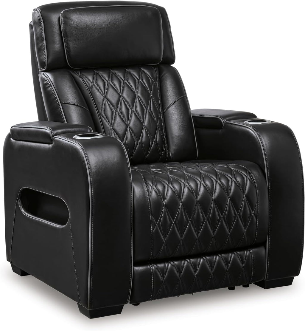 Signature Design by Ashley Leather Power Recliner Chair, Zero Gravity | Soothing air massage and heat, Extended ottoman with adjustable headrest, 250-lb weight capacity, Boyington Series