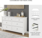 Signature Design by Ashley Fortman White 7-Drawer Wide Dresser for Bedroom | Painted wood chest, Tapered feet, Smooth ball-bearing glides, Durable hardwood solids and MDF substrate construction
