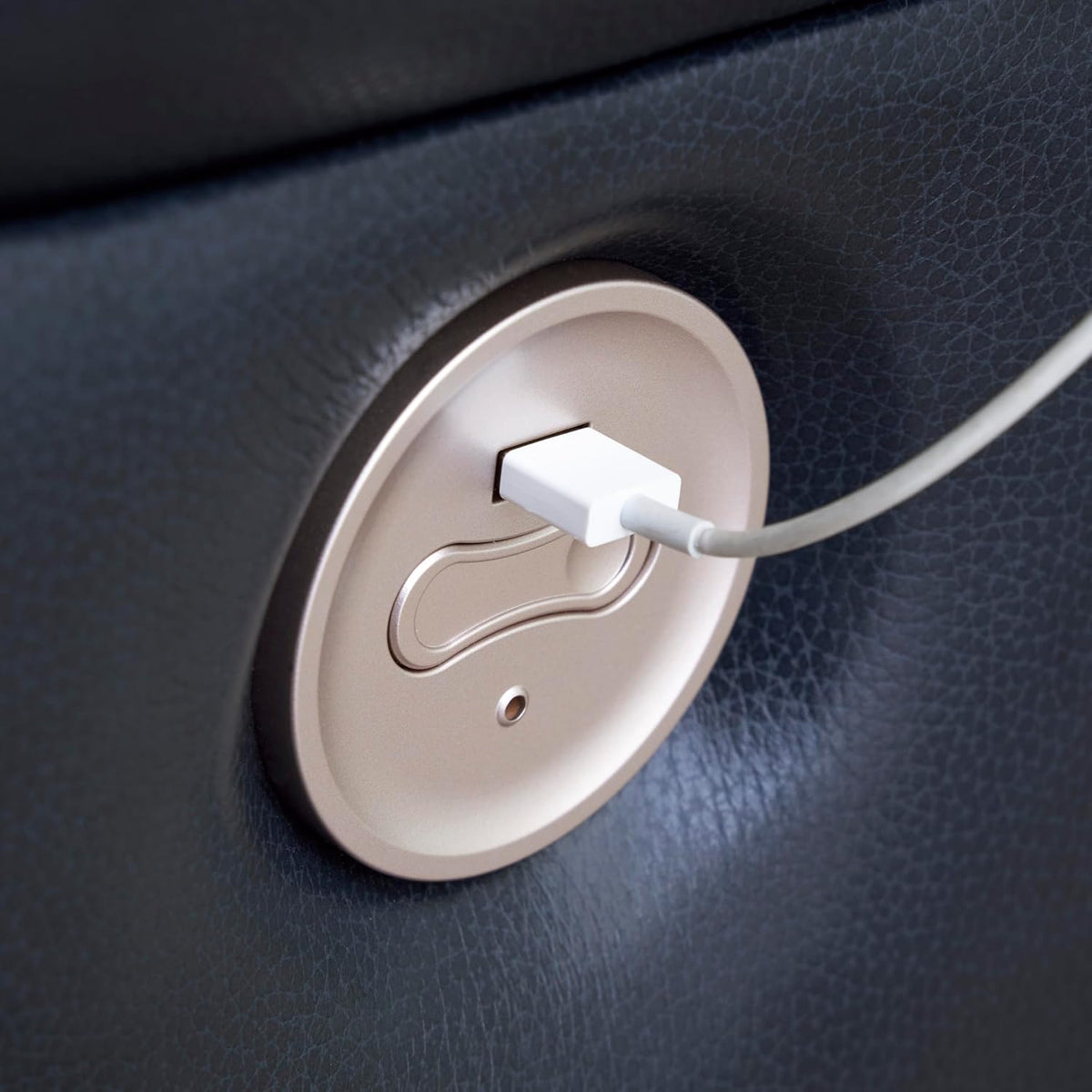 Signature Design by Ashley Leesworth Power Reclining Loveseat, Ocean Blue | Space-saving zero wall design, Top grain leather touchpoints, Built-in zero-draw USB ports, 32 in minimum doorway width