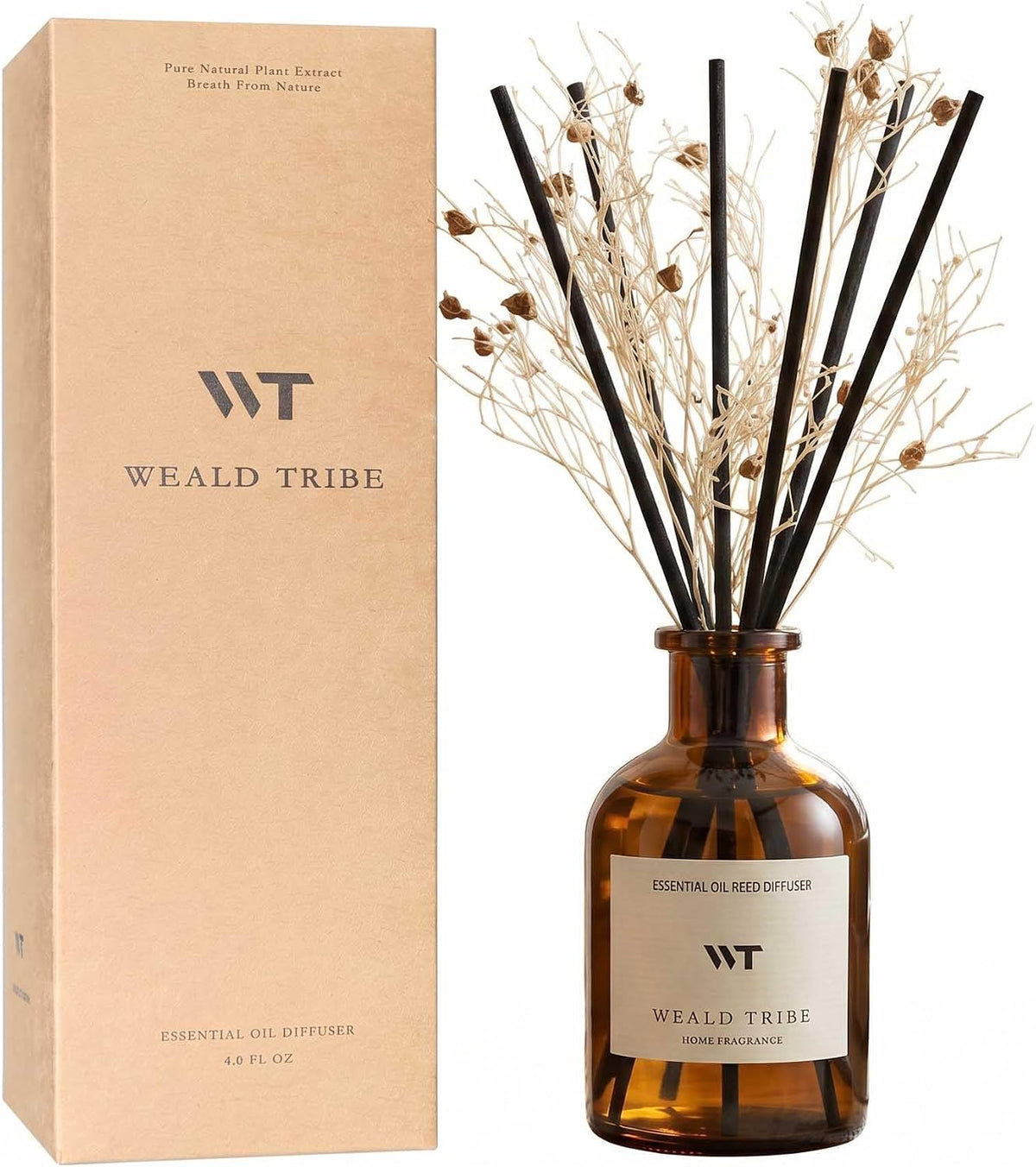 WEALD TRIBE Flower Reed Diffuser Set Eucalyptus & Lavender Scent for Room Bathroom Accessories Shelf Decor & Air Fresheners, Sticks Defusers with 4.0 fl oz Home Fragrance Oils, Office Gift