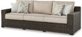 Signature Design by Ashley Coastline Bay Outdoor Patio Sofa, Rust-Free Aluminum Frame, Resin Wicker and Nuvella Fabric, Casual Seating for Sunroom or Deck, Brown and Beige