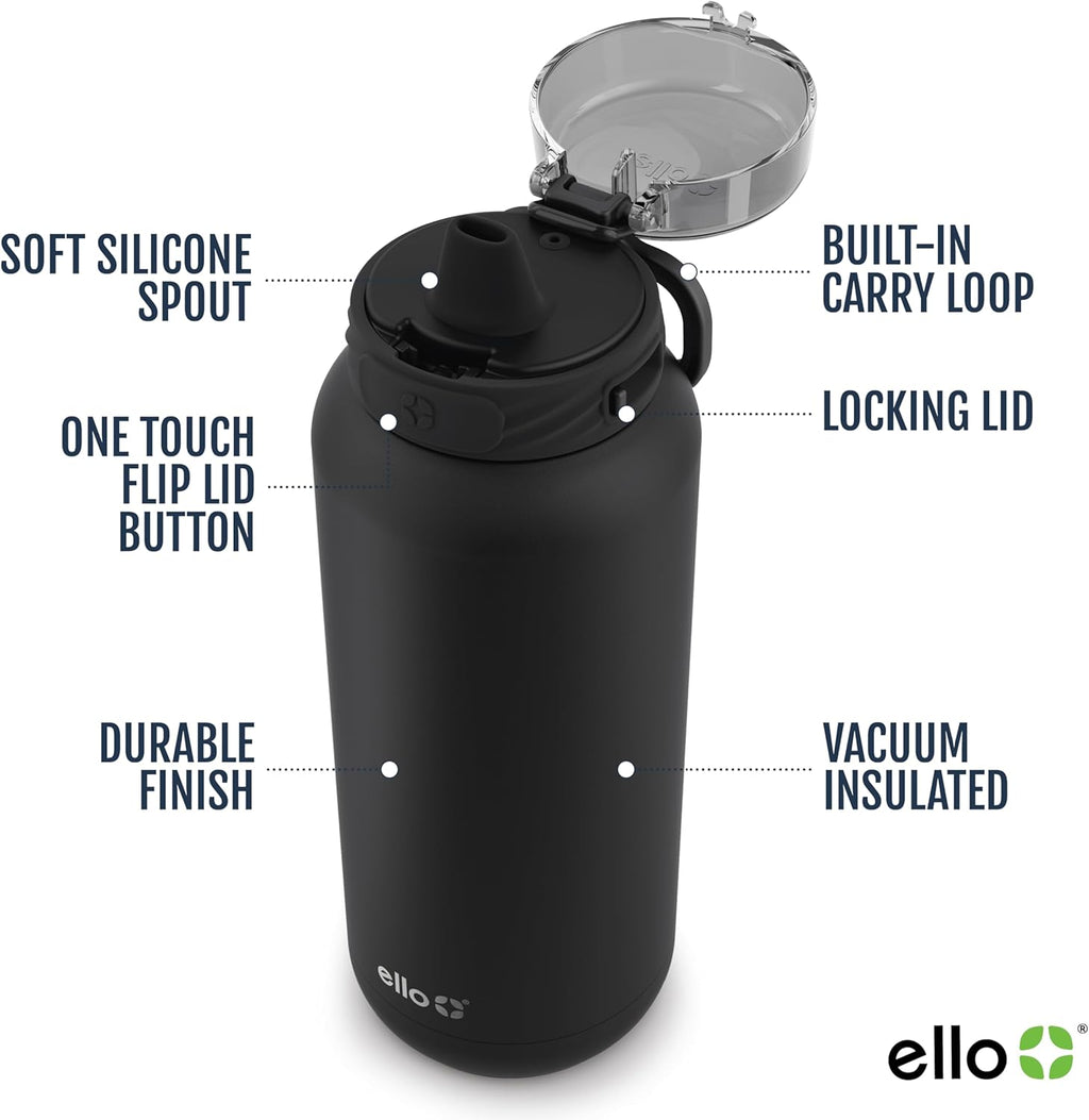 Ello Cooper 22oz Insulated Stainless Steel Water Bottle with Straw, Figgy