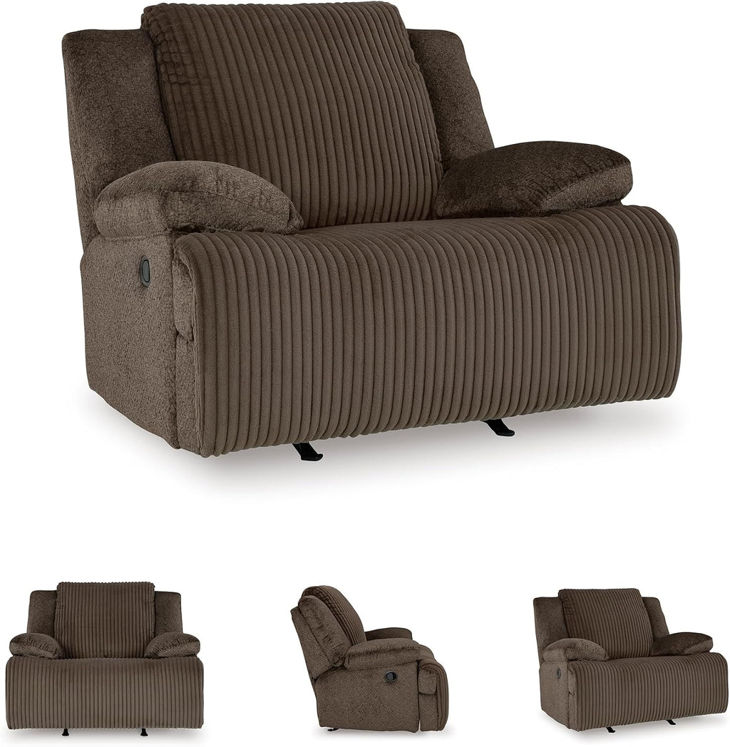 Signature Design by Ashley Top Tier Rocker Recliner Chair, Oversized Wide Seat, Cozy Corduroy Velvet Polyester Upholstery, Manual Pull Tab Lounge Chair for Living Room, No Assembly Required, Chocolate