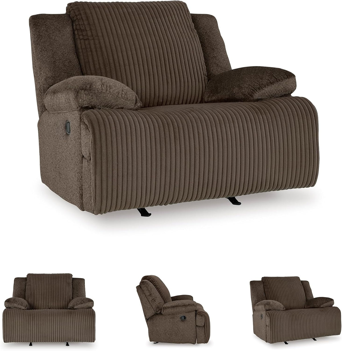 Signature Design by Ashley Top Tier Rocker Recliner Chair, Oversized Wide Seat, Cozy Corduroy Velvet Polyester Upholstery, Manual Pull Tab Lounge Chair for Living Room, No Assembly Required, Chocolate