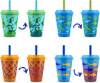 Ello 12oz Kids Plastic Reusable Color Changing Cups with Twist on Splash-Proof Lids and Straw, BPA Free, Dishwasher Safe