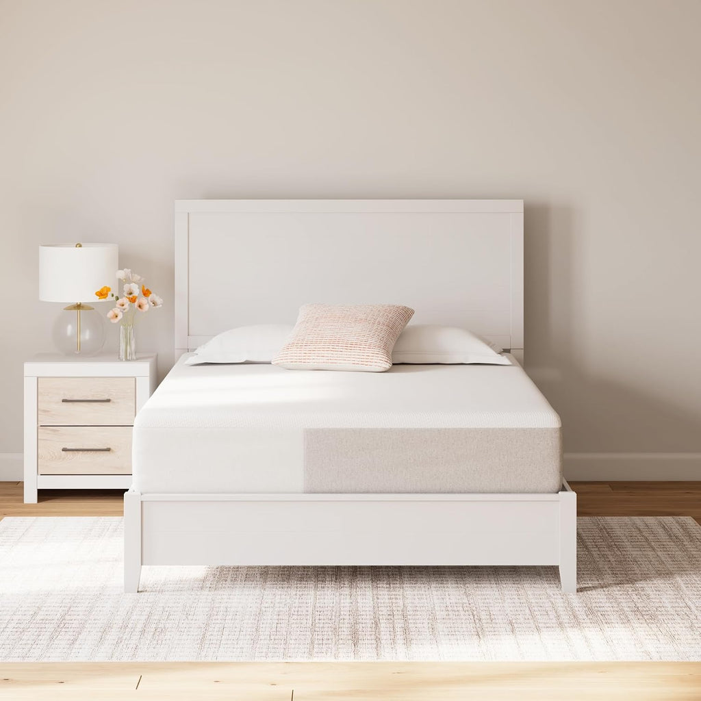 Signature Design by Ashley Chime Memory Foam Mattress, 12 Inch, Queen | Medium Firm comfort and firm support, Cooling knit cover over high-density gel foam, Compressed bed in a box setup