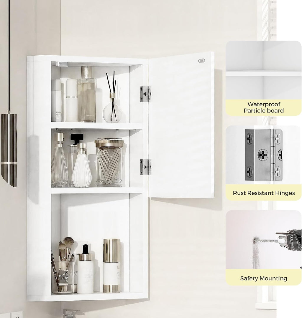 3 Shelves Corner Bathroom Mirror Cabinet,Wall Mounted Bathroom Cabinet