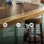 Signature Design by Ashley Valebeck Swivel Bar Stool with Back, 30 in | Wood & engineered wood, 360-degree swivel, Linen colored polyester, Rustic farmhouse style, 250 lb capacity