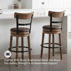 Signature Design by Ashley Pinnadel 30" Swivel Bar Height Barstool, Brown | Faux leather padded seat for easy cleanup, Sturdy wood, engineered wood, and metal frame, Built-in comfort footrest
