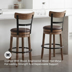 Signature Design by Ashley Pinnadel 30" Swivel Bar Height Barstool, Brown | Faux leather padded seat for easy cleanup, Sturdy wood, engineered wood, and metal frame, Built-in comfort footrest