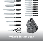 Ninja® NeverDull™ 17-Pc Knife Block Set, Built-in Sharpener, Black, K32017 | Stays razor-sharp 10+ years. Rust-resistant German stainless steel blades. Few swipes of the foolproof sharpener restore edge